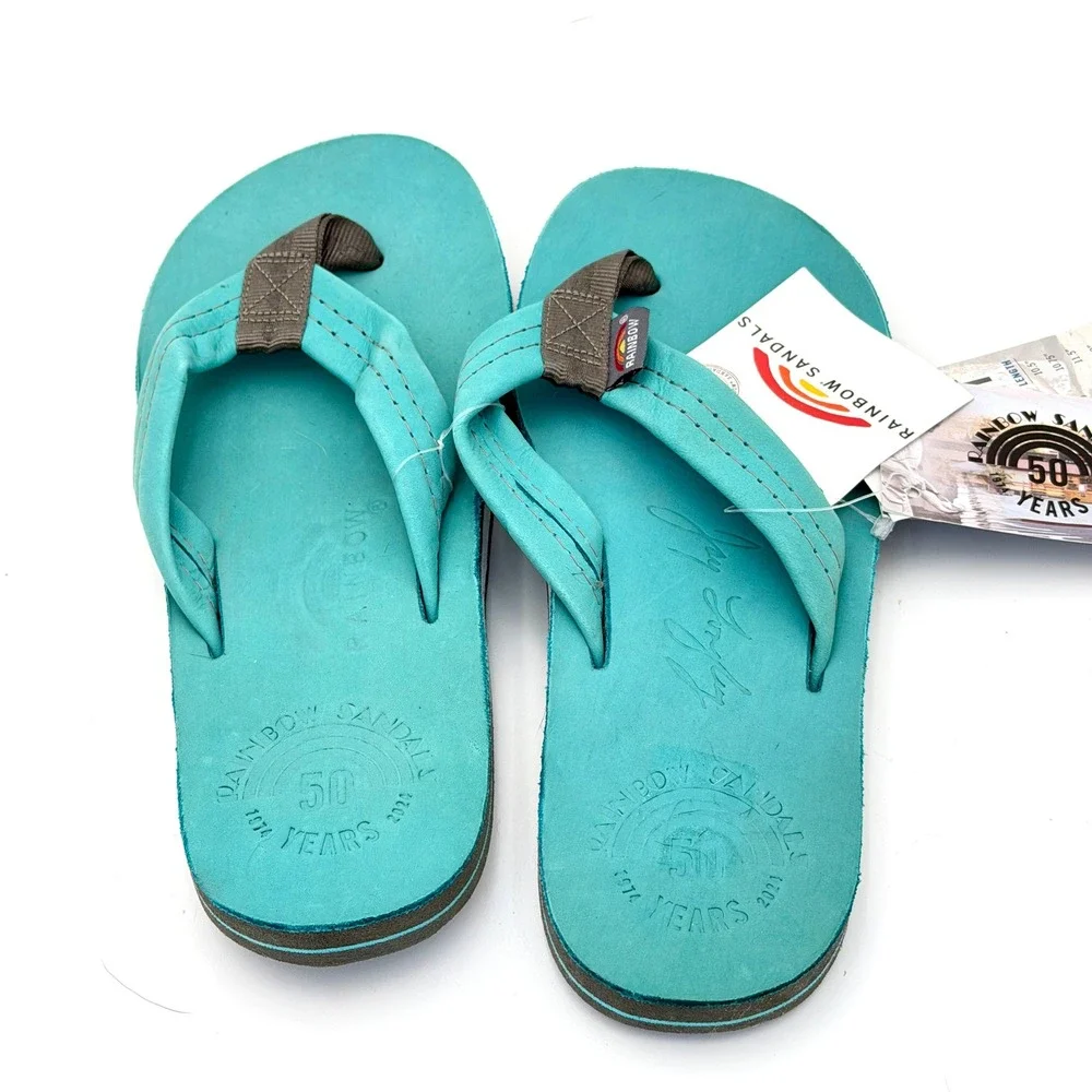 Rainbow Sandals Mens Small 7.5-8.5 50th Anniversary Teal Blue Leather 301AN500